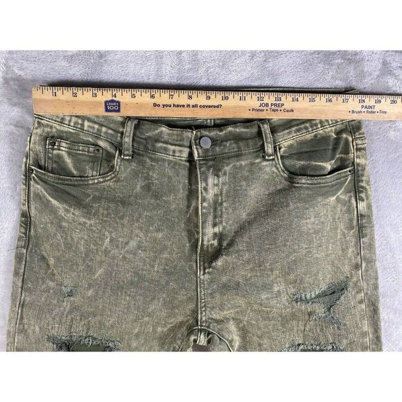 Mnml Men’s Distressed Skinny Jeans - Acid Wash Green - Size 36 - Picture 8 of 13